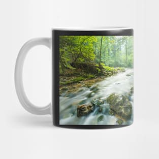 Morning landscape with river and forest Mug